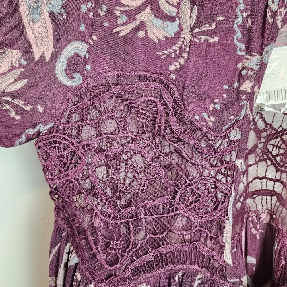 Free People sz M Sweet Thing Paisley tunic dress Wine color New